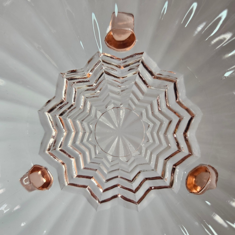 Vtg Pink Depression Glass 1930's Footed Bowl Scalloped Starburst 7.5" Round Rare - Picture 4 of 6